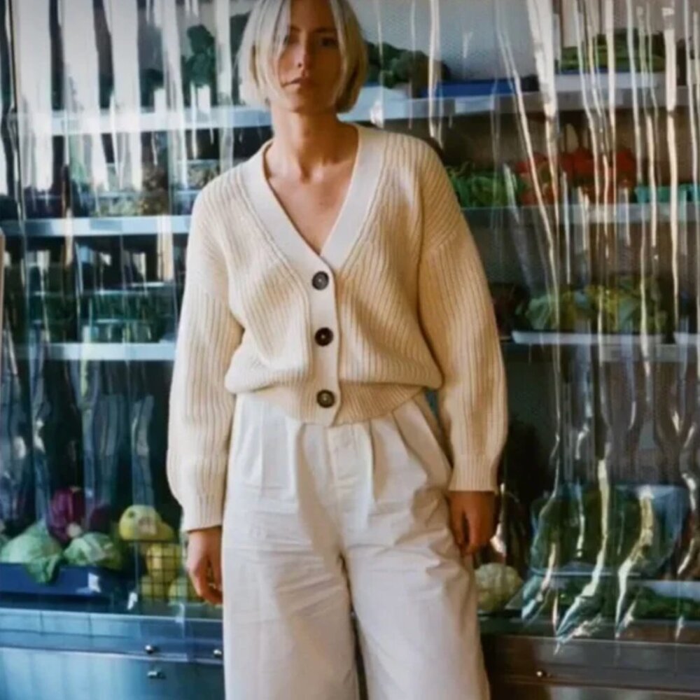Sister Katie CBK Cream Chunky Knit Button-Front Sweater Cardigan Size Small